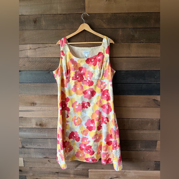Vintage Floral Cotton Sundress Pink Yellow Sleeveless Fit And Flare Dress - Picture 3 of 11
